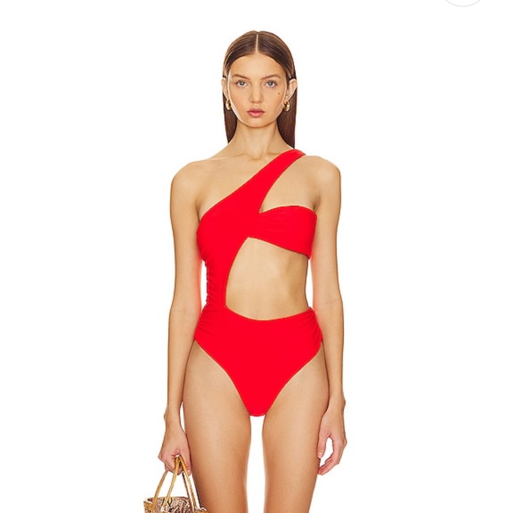 One piece pink fuschia assymetrical bathing suit